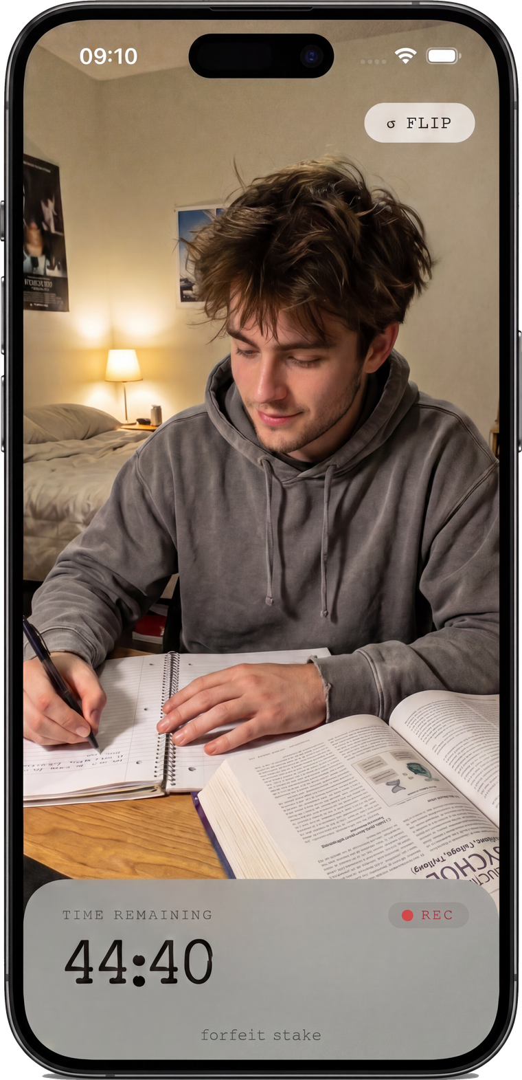 A Stakeout study session in progress — camera on, timer running